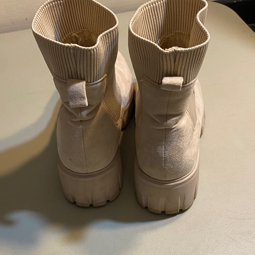 Chunky Chelsea Ankle Boot in Light Cream Suede - Picture 3 of 5